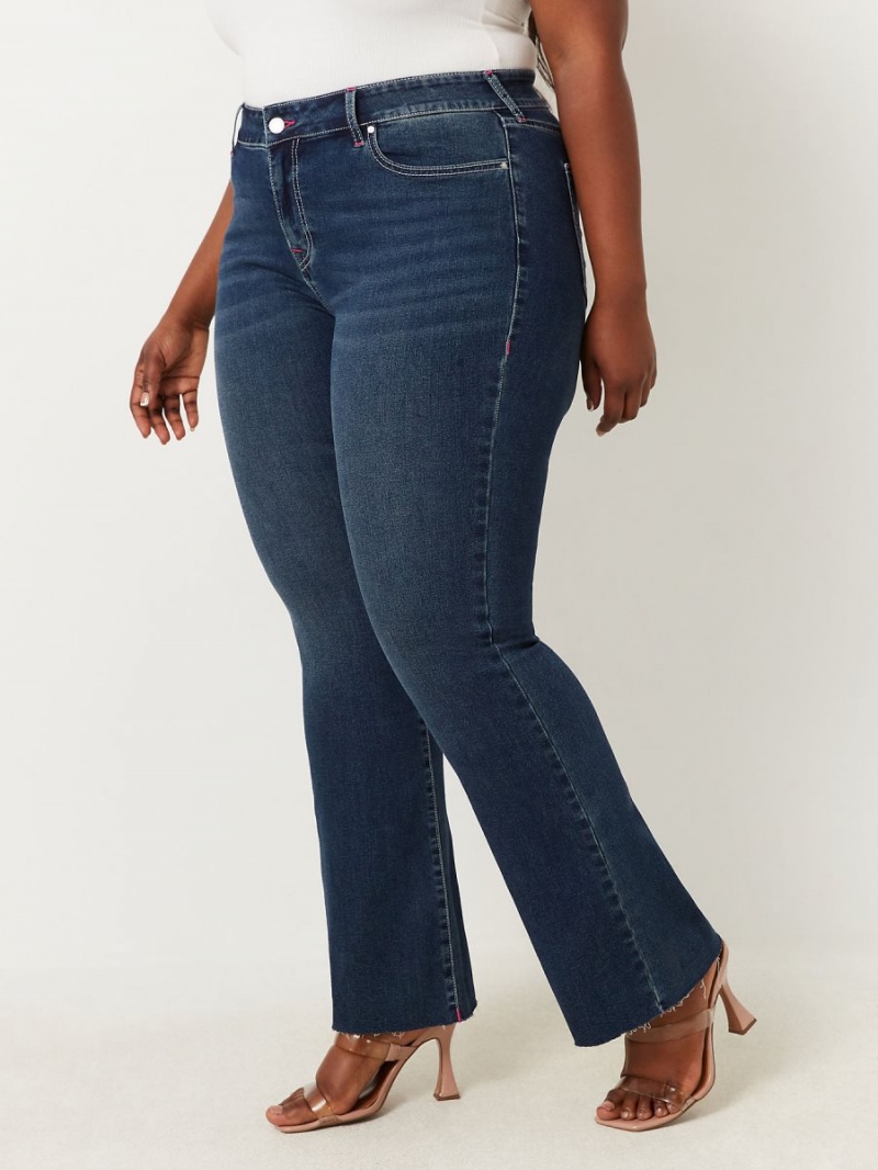 Dark Boreal True Religion Plus Becca Mid Rise Raw Hem Bootcut Jeans | 8642-KFVDZ