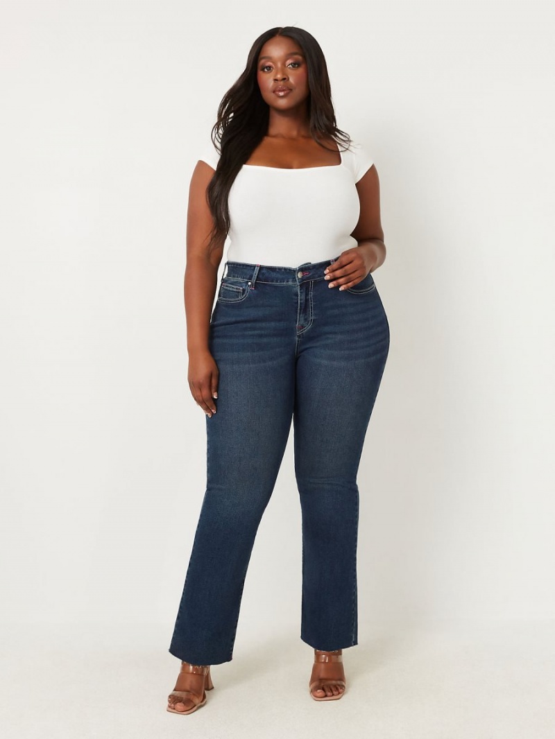 Dark Boreal True Religion Plus Becca Mid Rise Raw Hem Bootcut Jeans | 8642-KFVDZ