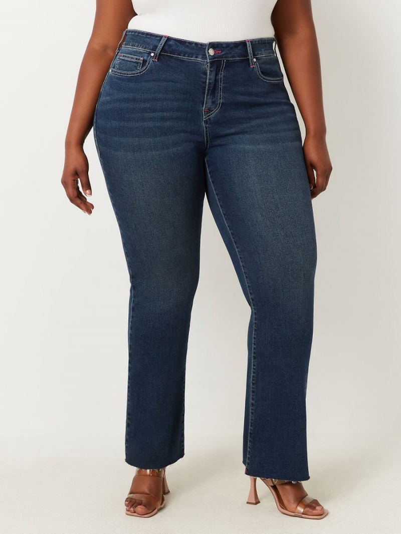 Dark Boreal True Religion Plus Becca Mid Rise Raw Hem Bootcut Jeans | 8642-KFVDZ