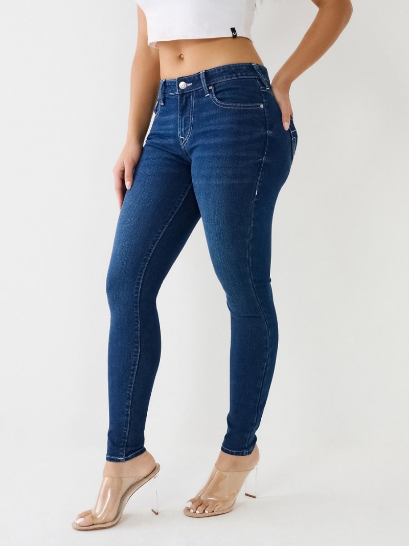 Dark Chipper Wash True Religion Jennie Mid Rise Super T Skinny Jeans | 7964-XACZQ