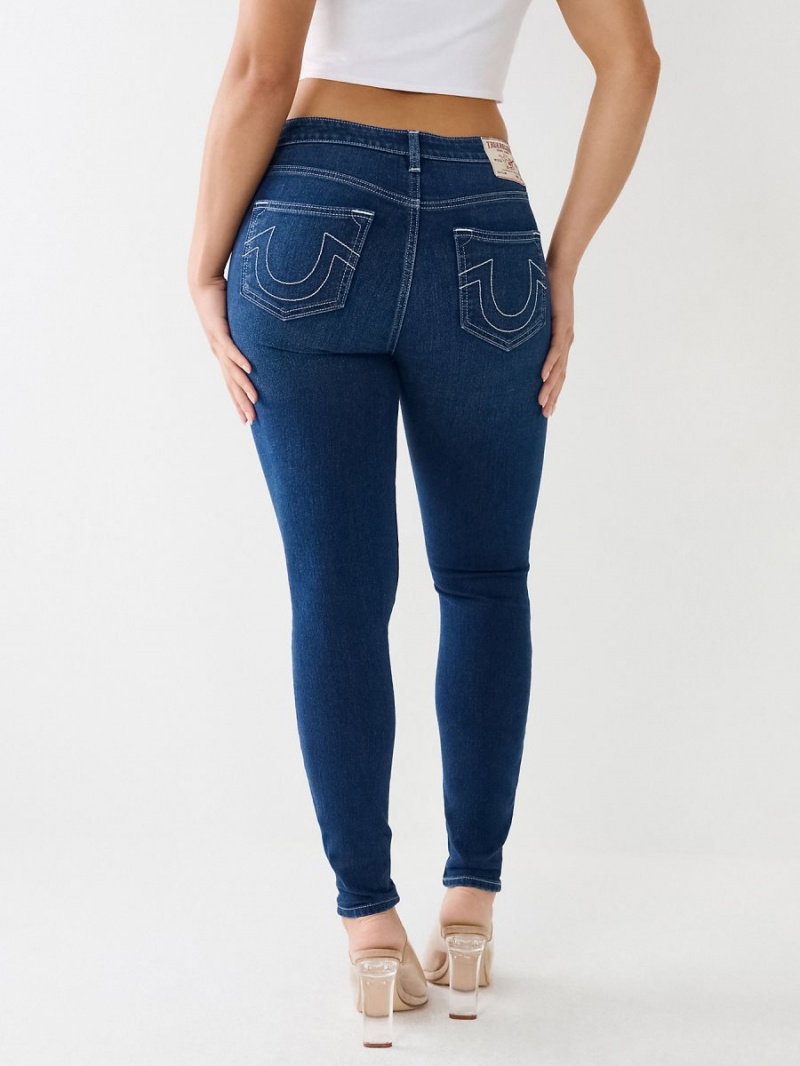 Dark Chipper Wash True Religion Jennie Mid Rise Super T Skinny Jeans | 7964-XACZQ