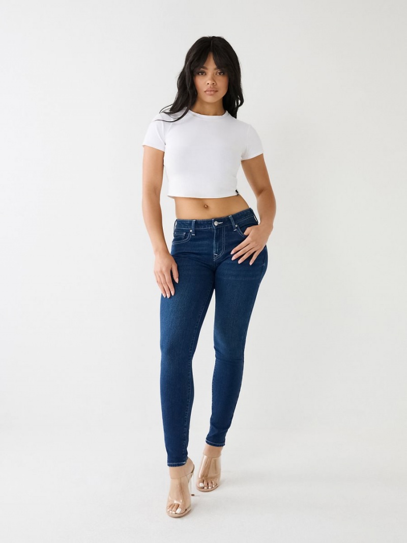 Dark Chipper Wash True Religion Jennie Mid Rise Super T Skinny Jeans | 7964-XACZQ