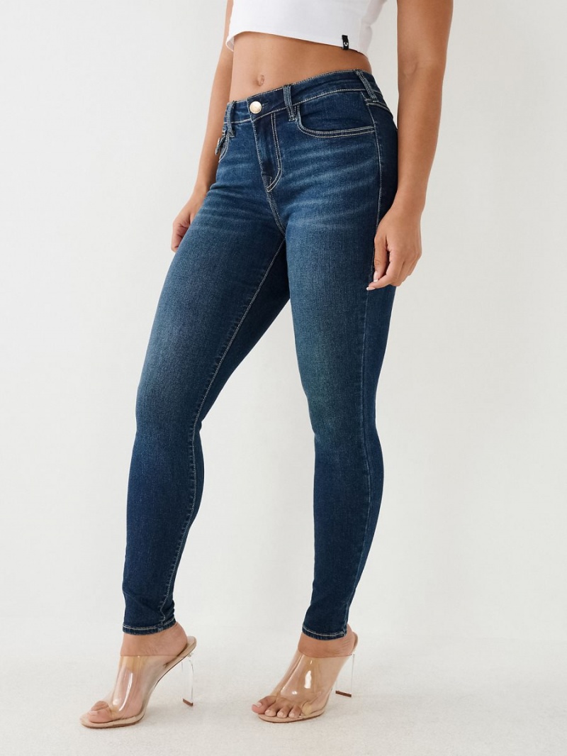 Dark Glacial True Religion Jennie Mid Rise Single Needle Skinny Jeans | 5069-AJTVR