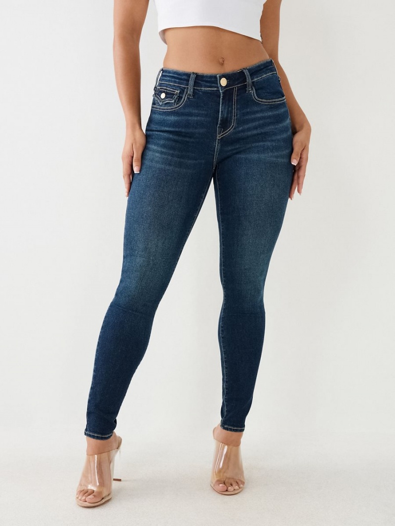 Dark Glacial True Religion Jennie Mid Rise Single Needle Skinny Jeans | 5069-AJTVR