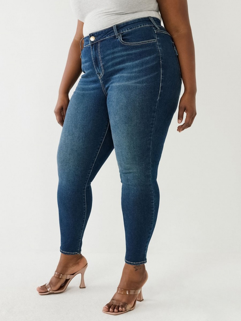 Dark Glacial True Religion Plus Jennie Mid Rise Flap Skinny Jeans | 3950-LDSKP