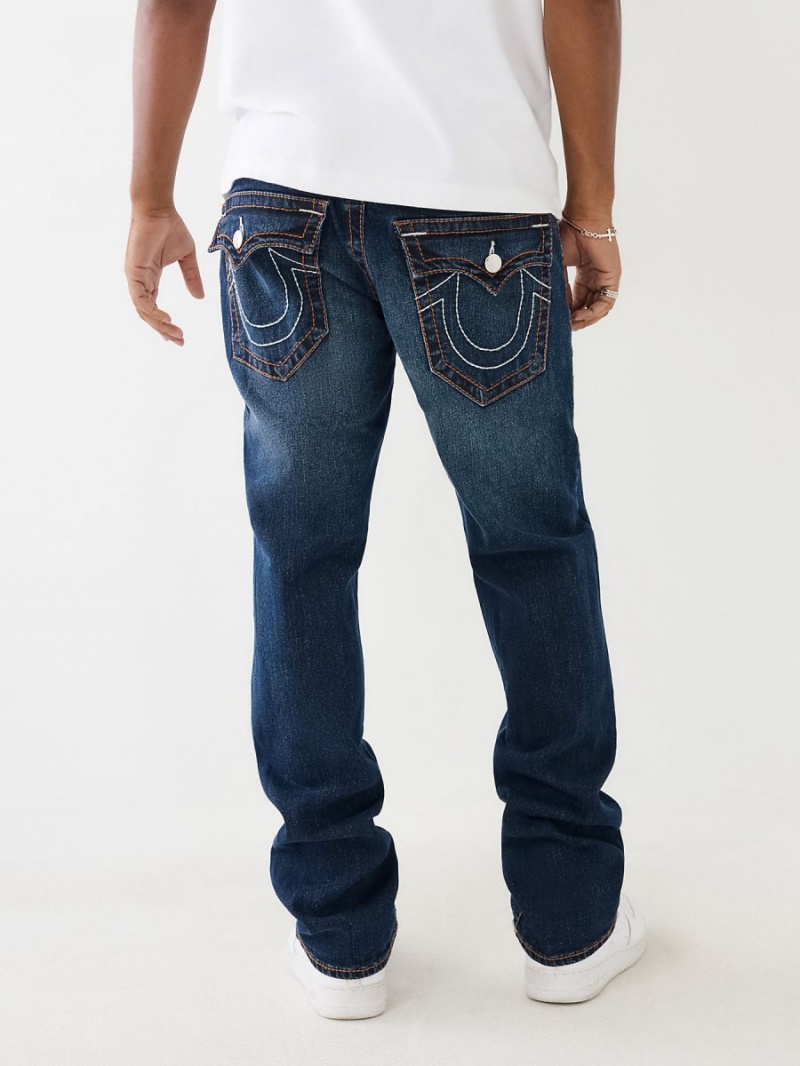 Dark Glacial True Religion Ricky Big T Stitch Straight Jeans | 0253-OTFKC