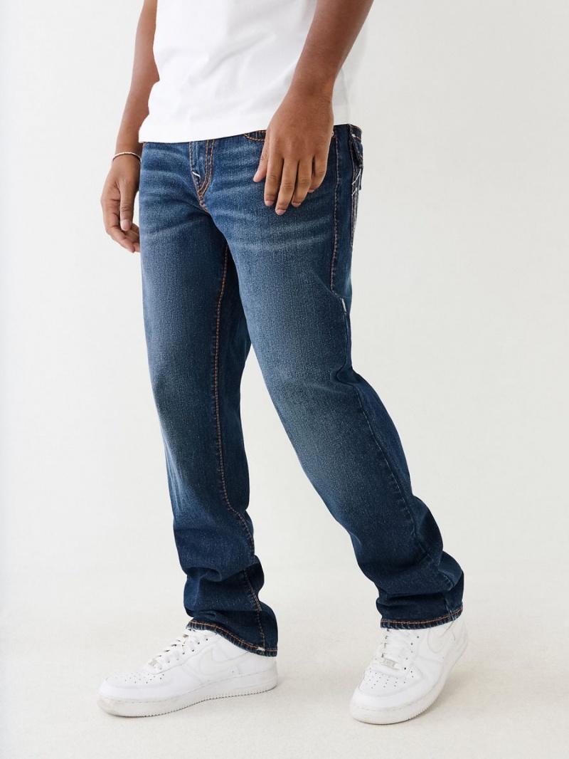 Dark Glacial True Religion Ricky Big T Stitch Straight Jeans | 0253-OTFKC