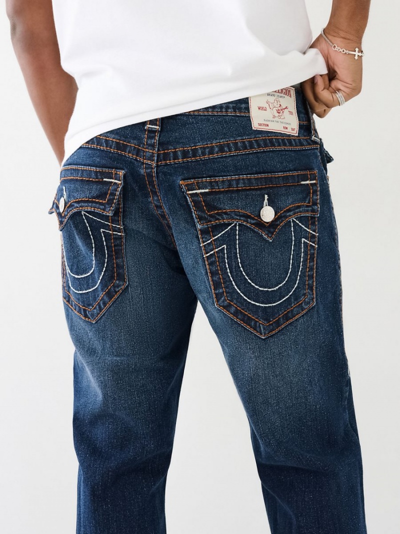 Dark Glacial True Religion Ricky Big T Stitch Straight Jeans | 0253-OTFKC