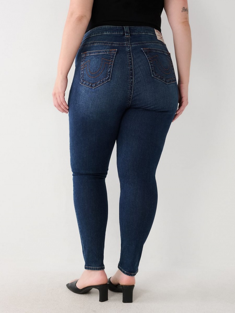 Dark High Road Wash True Religion Plus Jennie Mid Rise Curvy Skinny Jeans | 0143-NWECA