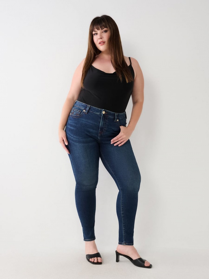 Dark High Road Wash True Religion Plus Jennie Mid Rise Curvy Skinny Jeans | 0143-NWECA