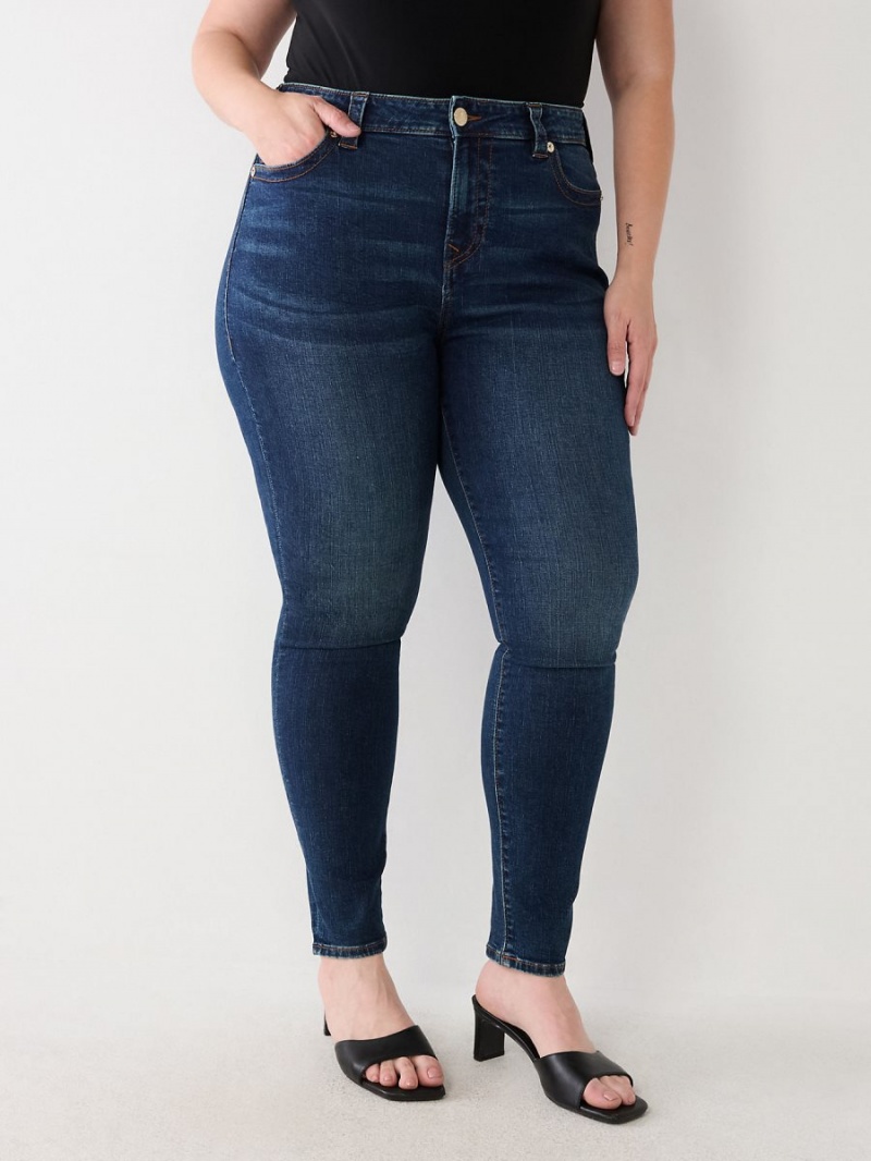 Dark High Road Wash True Religion Plus Jennie Mid Rise Curvy Skinny Jeans | 0143-NWECA