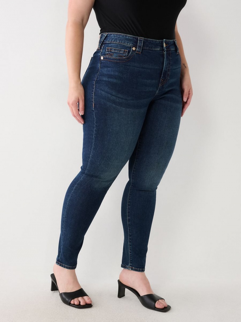 Dark High Road Wash True Religion Plus Jennie Mid Rise Curvy Skinny Jeans | 0143-NWECA