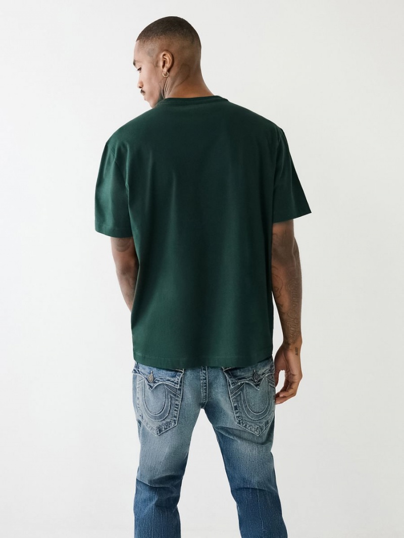 Dark Jade Green True Religion 02 Logo T Shirts | 6492-YBDPO