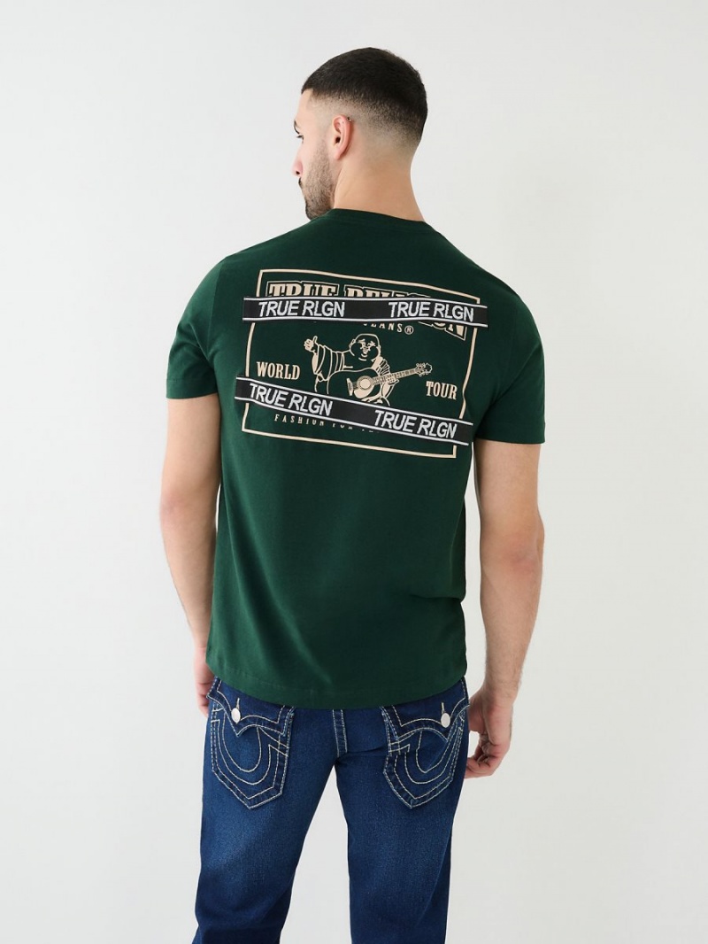 Dark Jade Green True Religion Buddha Logo Rlgn Tape T Shirts | 8732-SOYDM