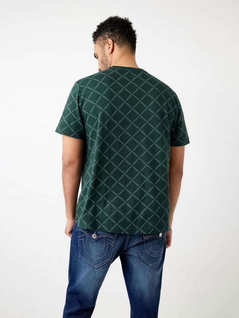 Dark Jade Green True Religion Logo Monogram T Shirts | 9314-GZWNJ