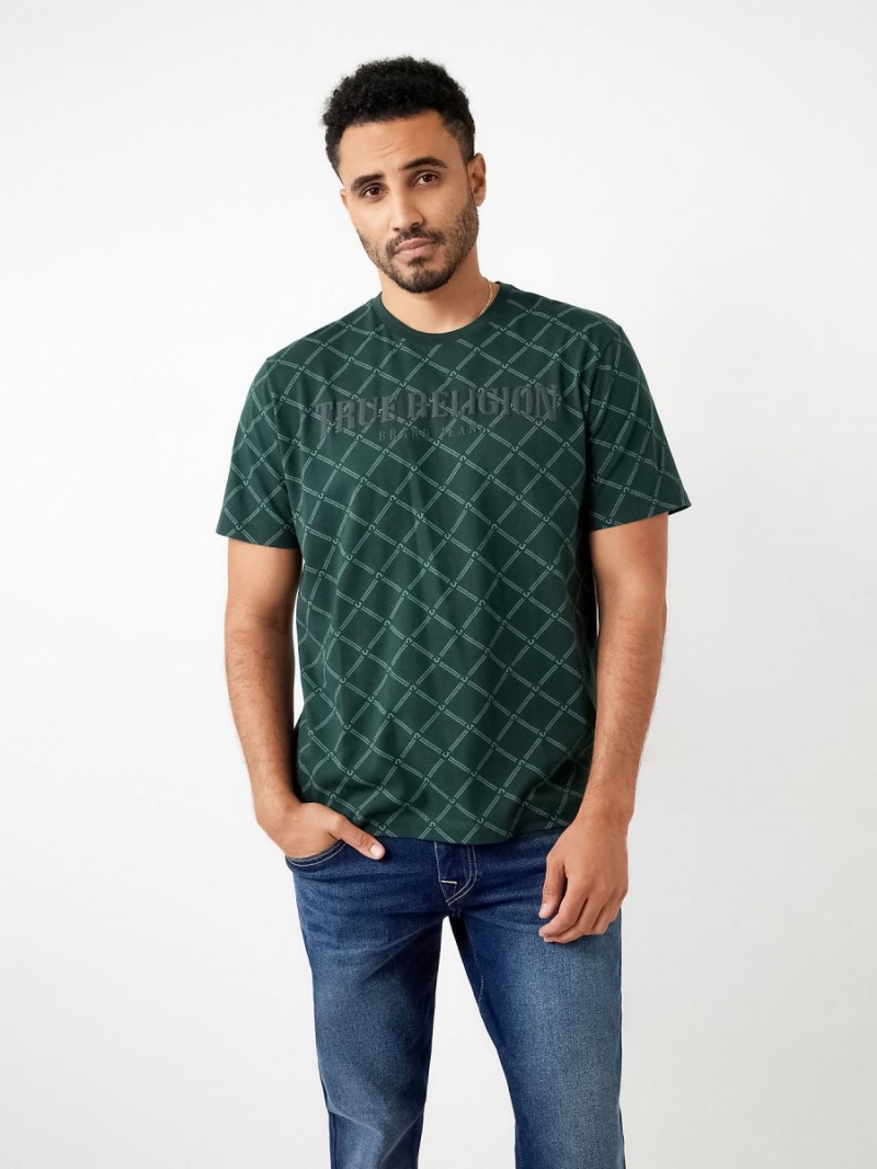 Dark Jade Green True Religion Logo Monogram T Shirts | 9314-GZWNJ