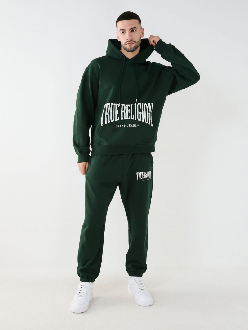 Dark Jade Green True Religion Logo Relaxed Hoodie | 9170-IRHNG