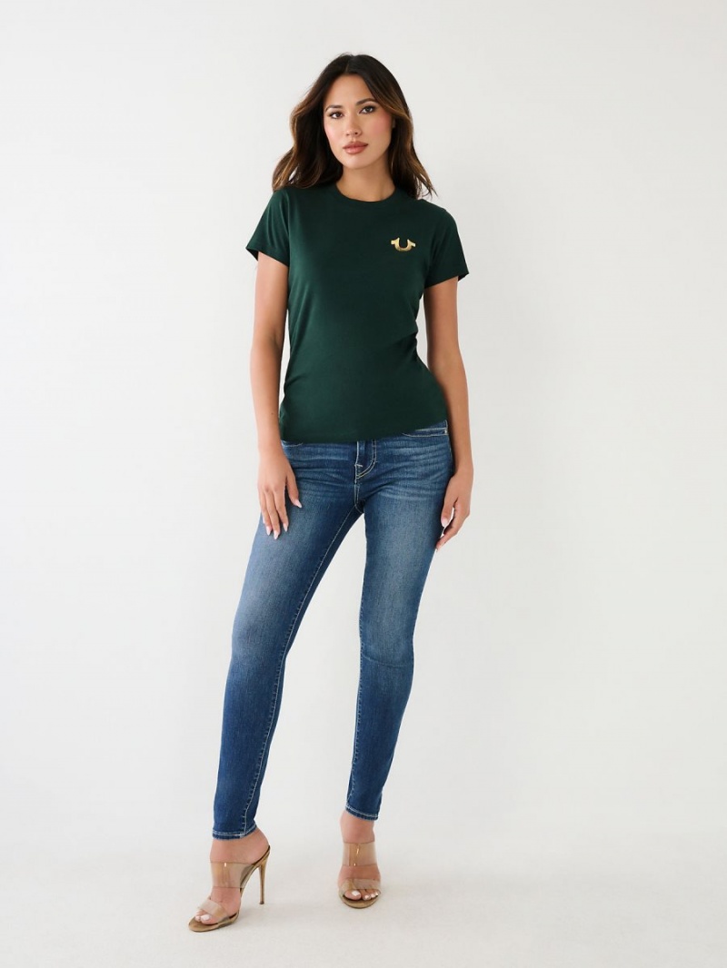 Dark Jade Green True Religion Studded Logo T Shirts | 5136-GZQEC