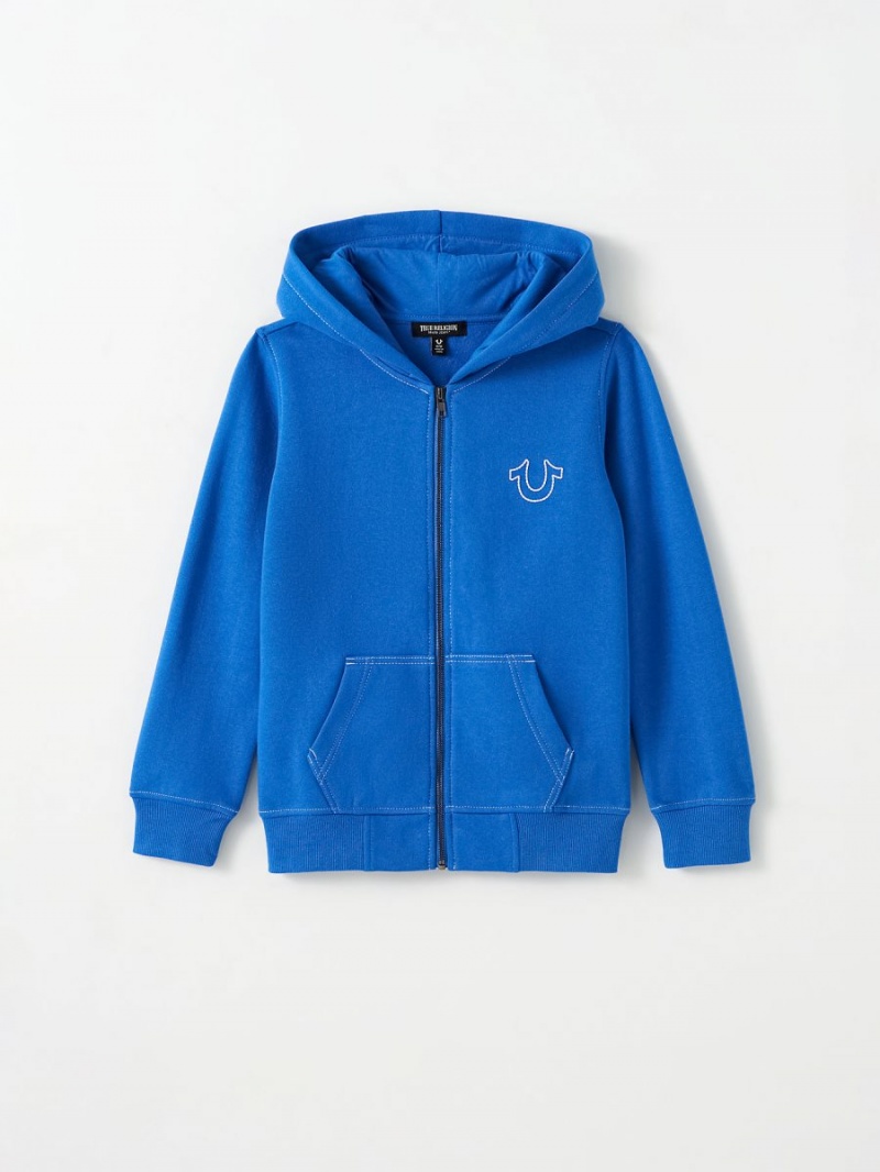 Dark Navy True Religion Boys Stitch Logo Zip Hoodie | 8516-PYXNW