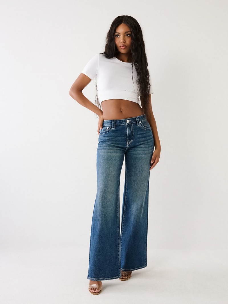 Dark Wash True Religion Leila High Rise Wide Leg Jeans | 1608-QWGXL