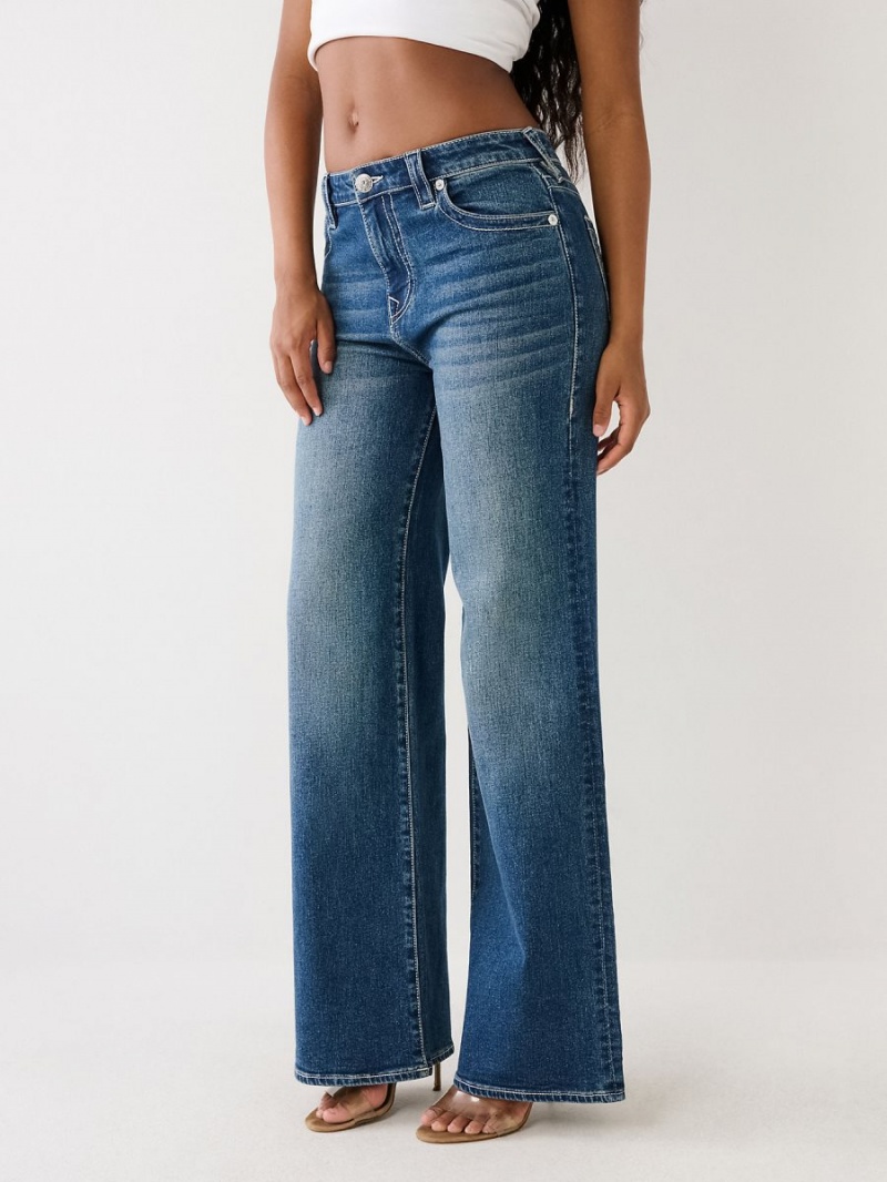 Dark Wash True Religion Leila High Rise Wide Leg Jeans | 1608-QWGXL