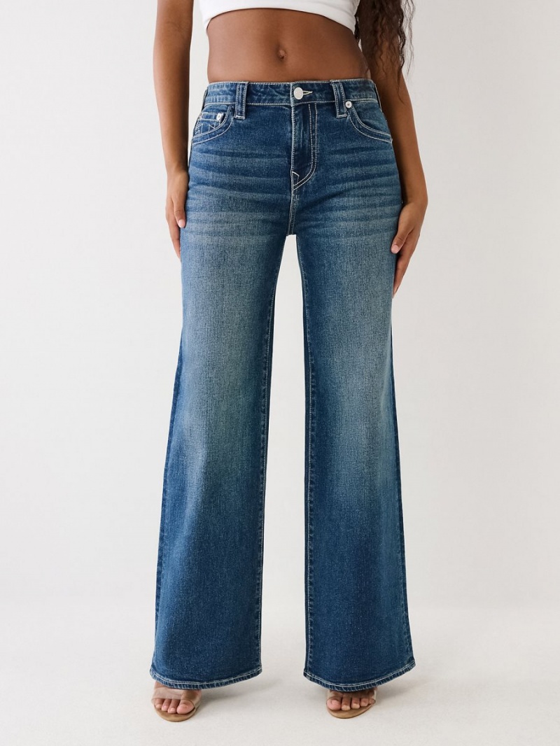 Dark Wash True Religion Leila High Rise Wide Leg Jeans | 1608-QWGXL