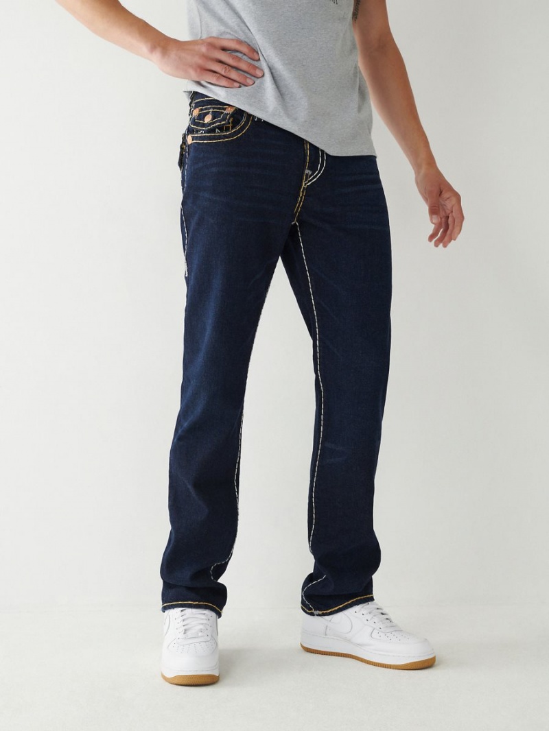 Dark Wash True Religion Ricky Super T Stitch Straight Jeans | 6453-DASUT