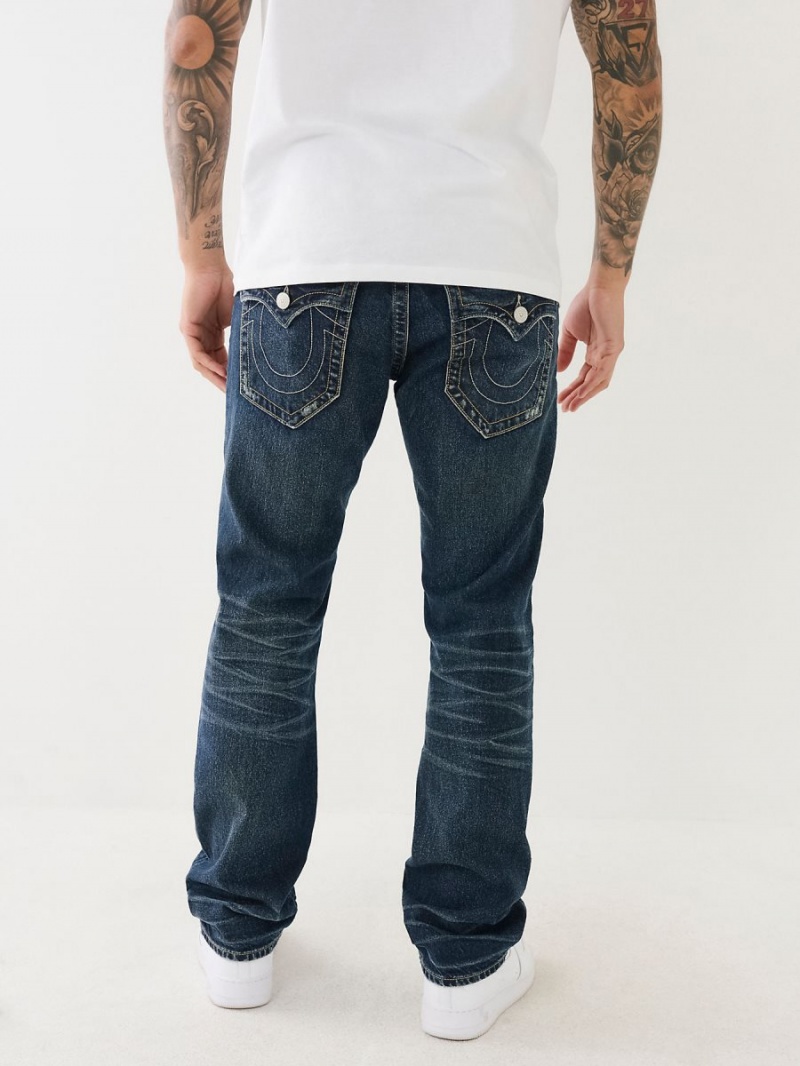 Dark Wash With Rips True Religion Ricky Distressed Flap Straight Jeans | 1983-BSLNG