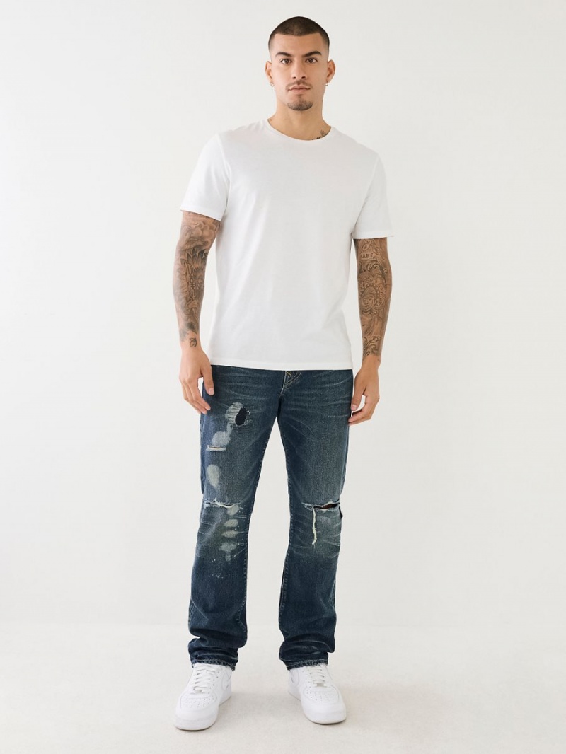 Dark Wash With Rips True Religion Ricky Distressed Flap Straight Jeans | 1983-BSLNG