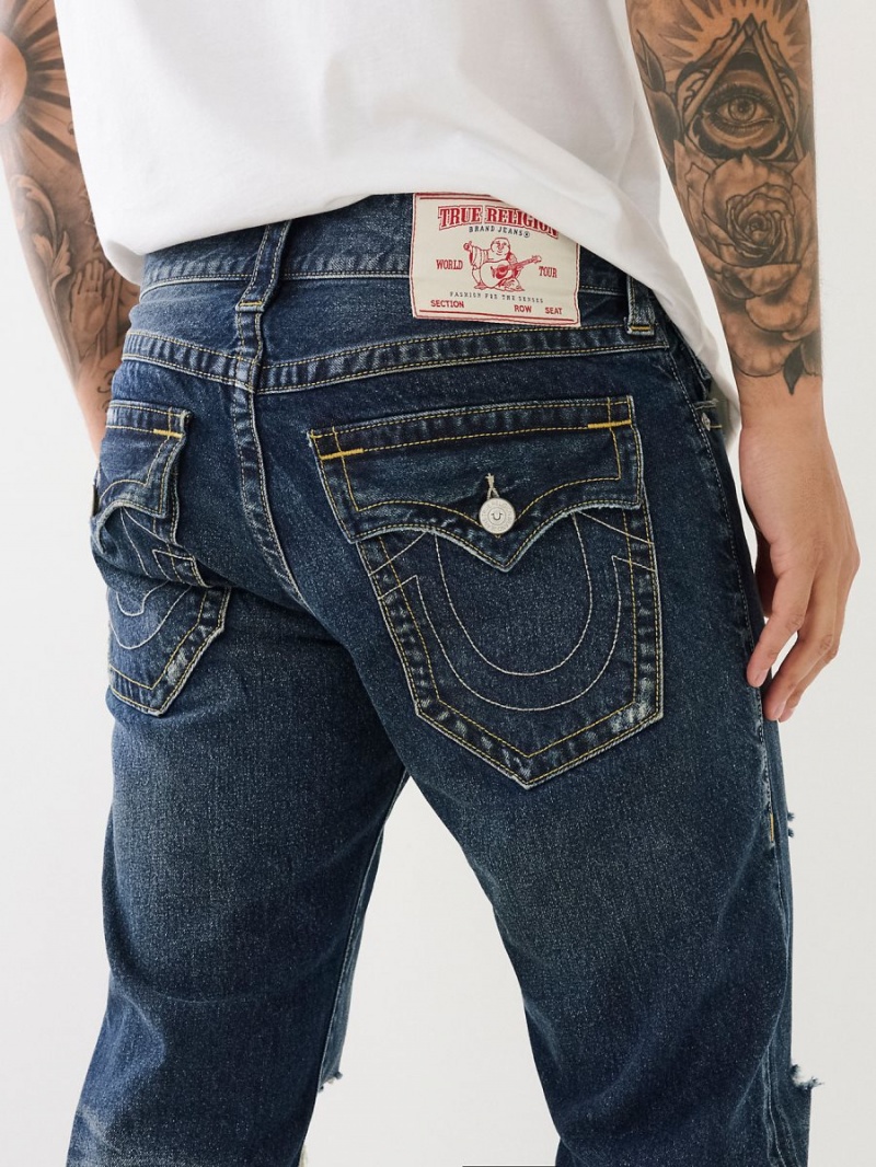 Dark Wash With Rips True Religion Ricky Distressed Flap Straight Jeans | 1983-BSLNG