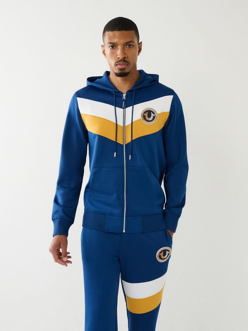 Estate Blue True Religion Logo Patch Zip Hoodie | 0412-YBEPI