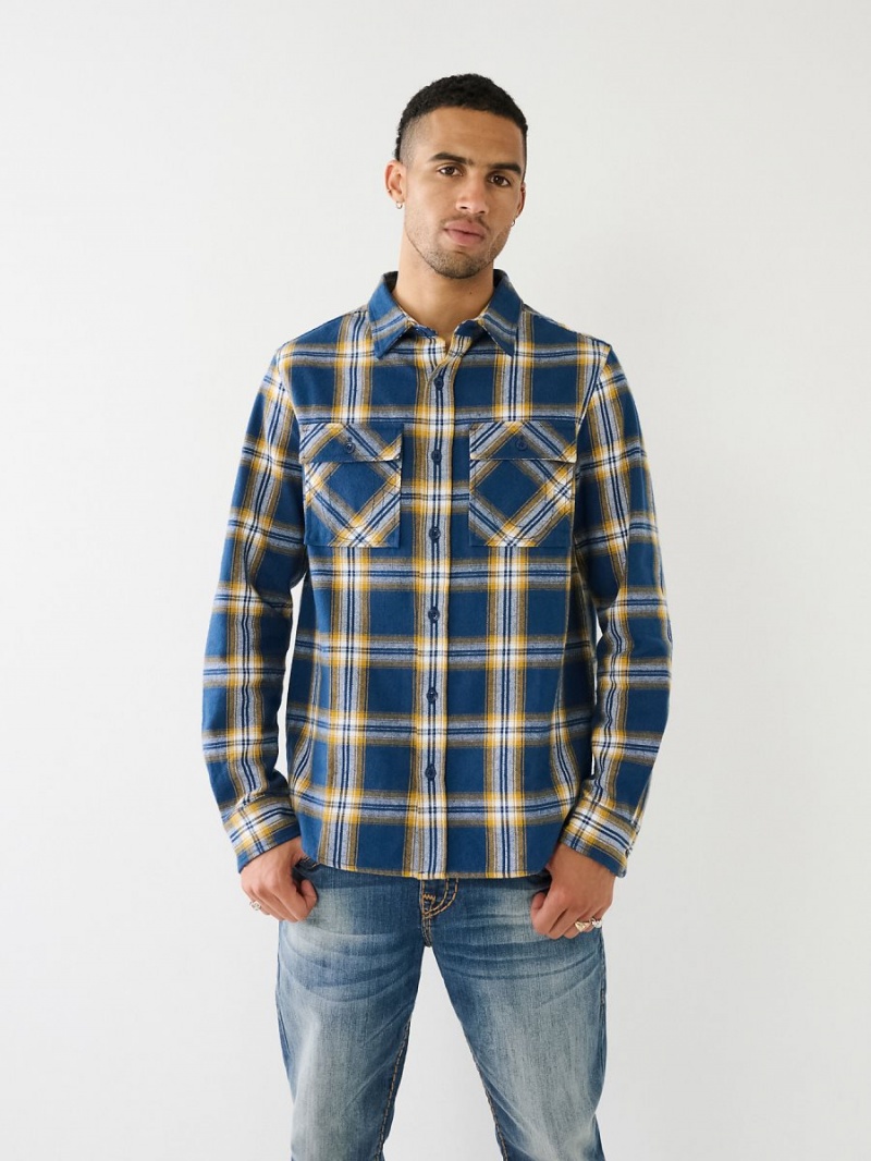 Estate Blue True Religion Plaid Shirts | 8506-CFDOB