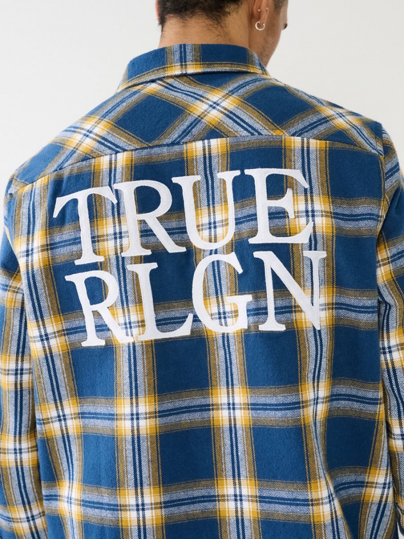 Estate Blue True Religion Plaid Shirts | 8506-CFDOB