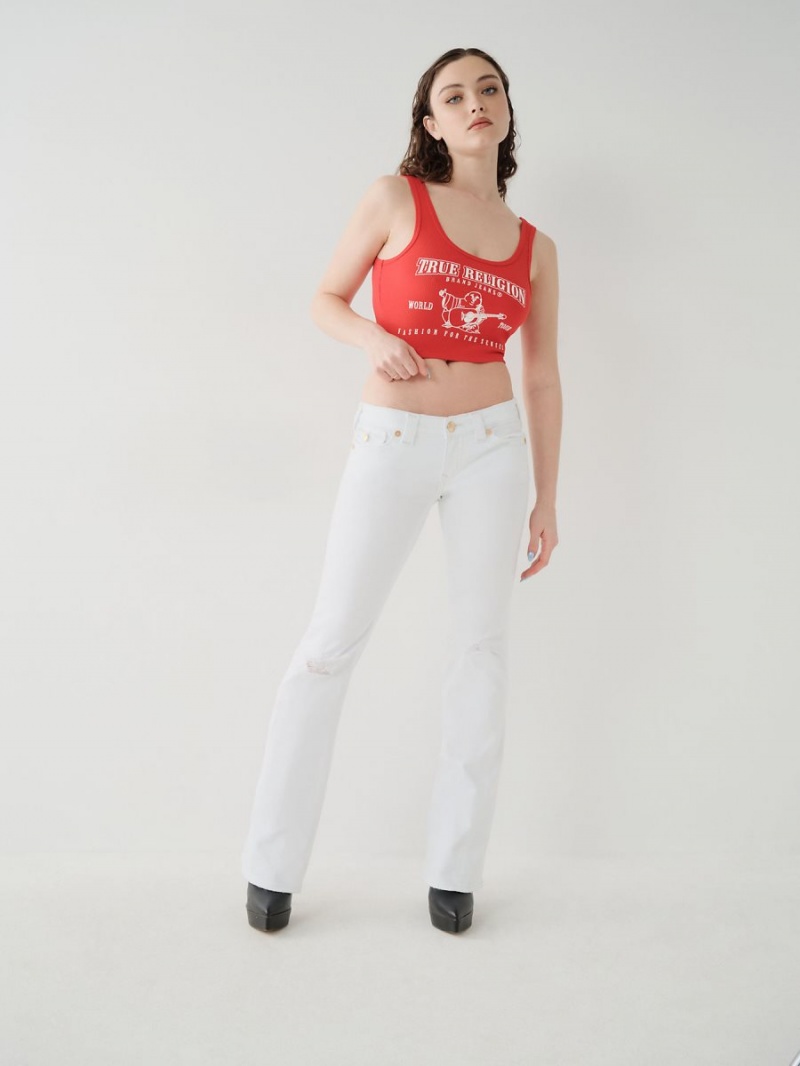 Fiery Red True Religion Logo Crop Tanks | 7805-QDTXH