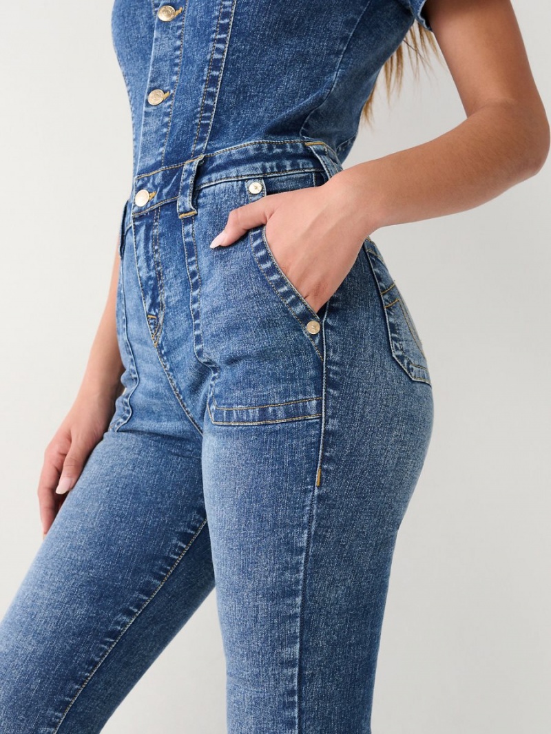 GHOST WAVE True Religion Denim Flare Jumpsuits | 4328-HPFOB