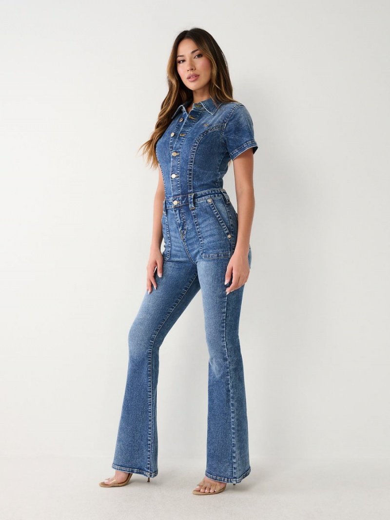 GHOST WAVE True Religion Denim Flare Jumpsuits | 4328-HPFOB