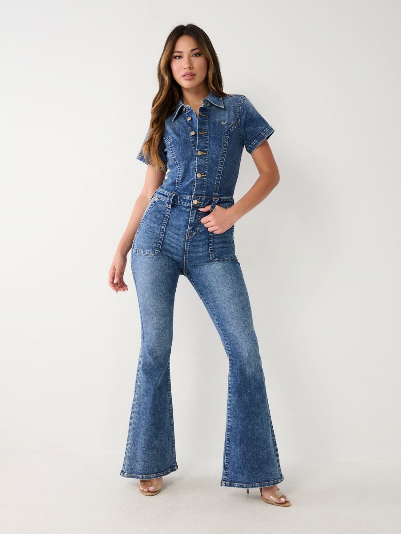 GHOST WAVE True Religion Denim Flare Jumpsuits | 4328-HPFOB