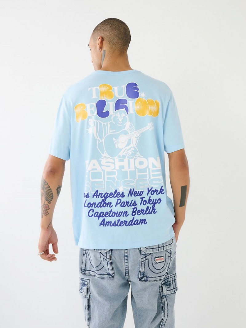 Glacier True Religion Graffiti Graphic Relaxed T Shirts | 3745-JUOAX