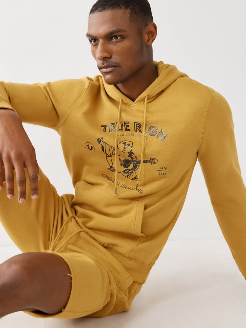 Gold True Religion Buddha Logo Hoodie | 9128-CGOWN