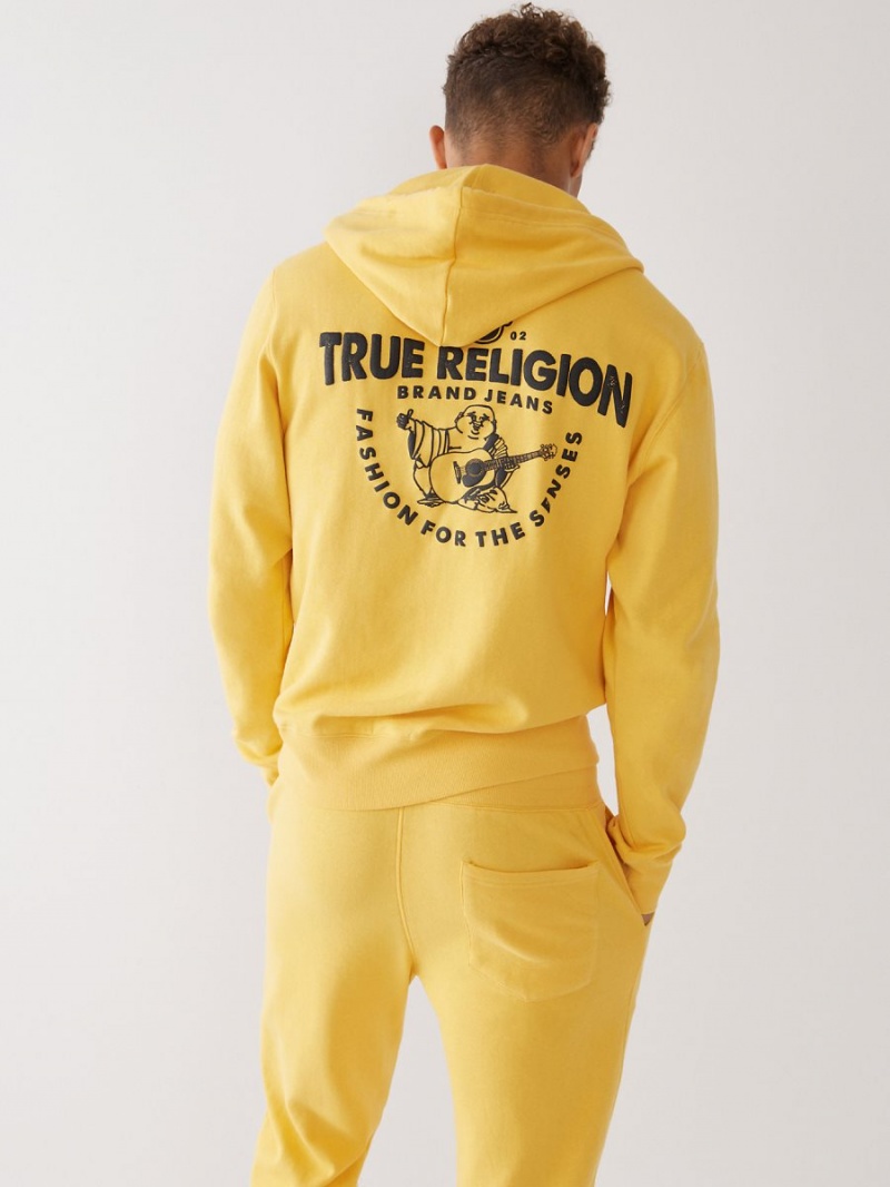 Gold True Religion Buddha Logo Zip Hoodie | 6350-HCIUR