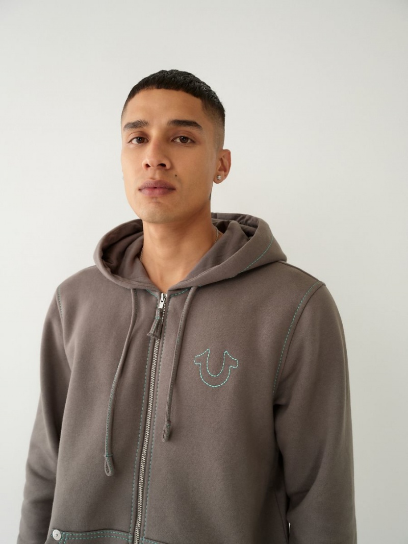 Granite True Religion Big T Zip Hoodie | 2634-SMZUX