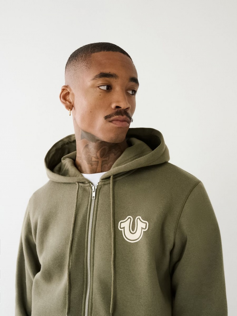 Green True Religion Buddha Logo Zip Hoodie | 3495-DMHRK