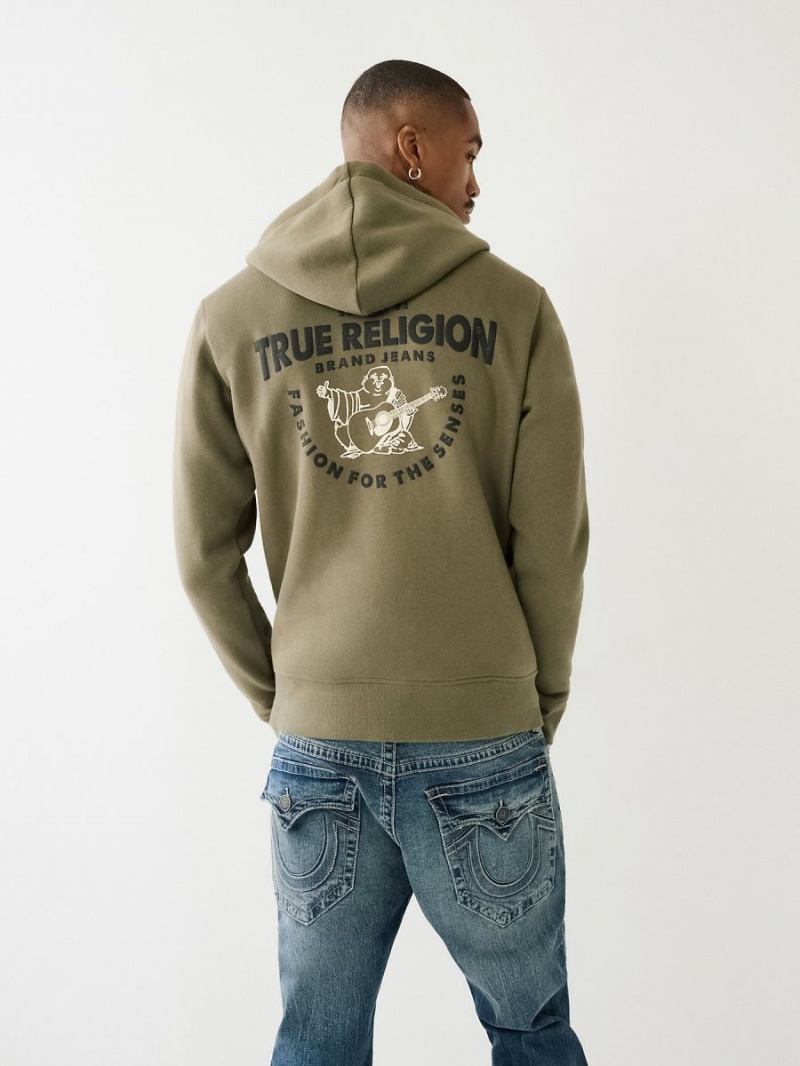 Green True Religion Buddha Logo Zip Hoodie | 3495-DMHRK