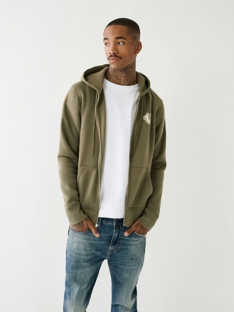 Green True Religion Buddha Logo Zip Hoodie | 3495-DMHRK