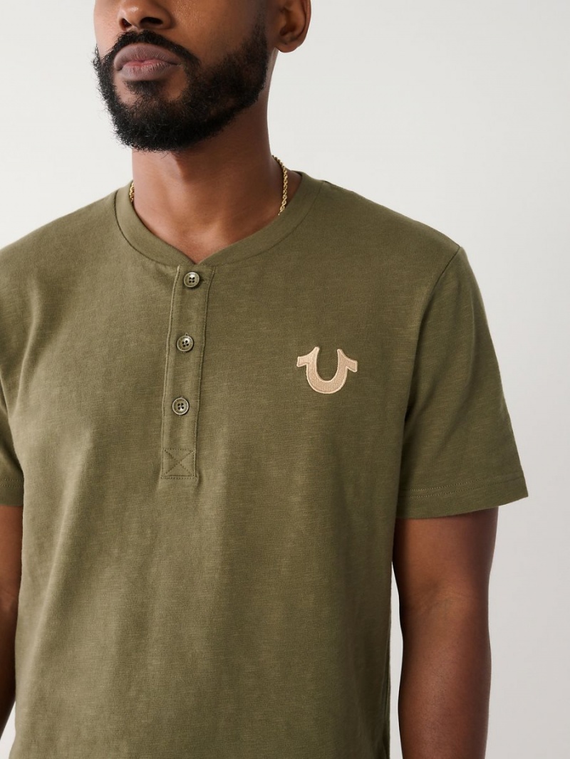 Green True Religion Henley T Shirts | 0635-HFCZV