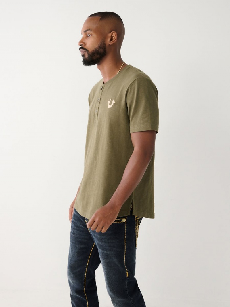 Green True Religion Henley T Shirts | 0635-HFCZV