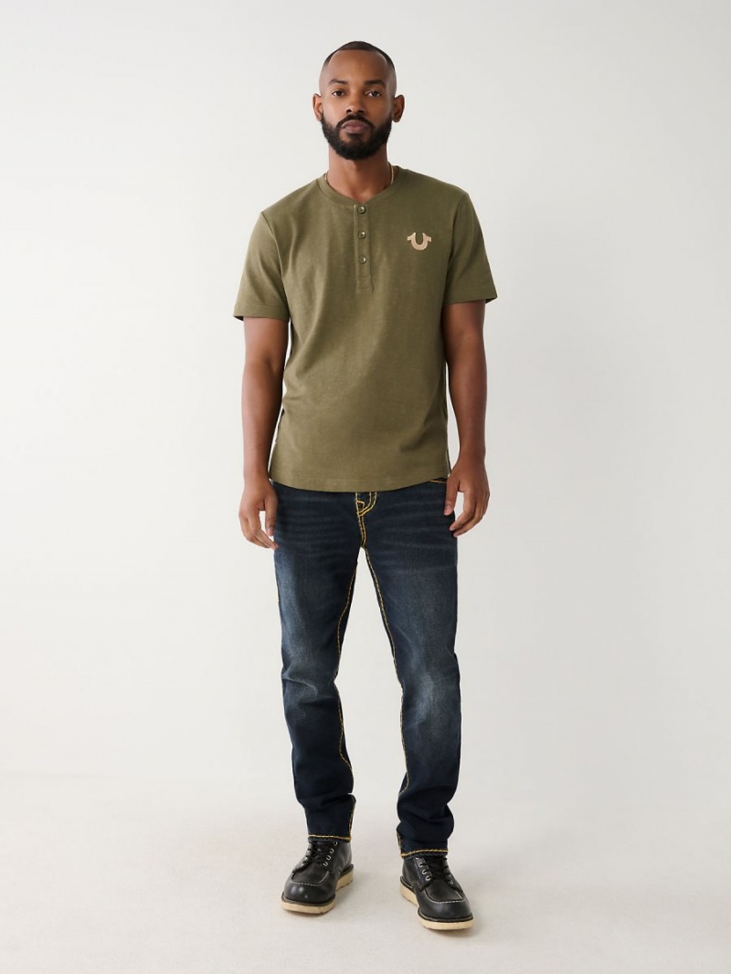 Green True Religion Henley T Shirts | 0635-HFCZV