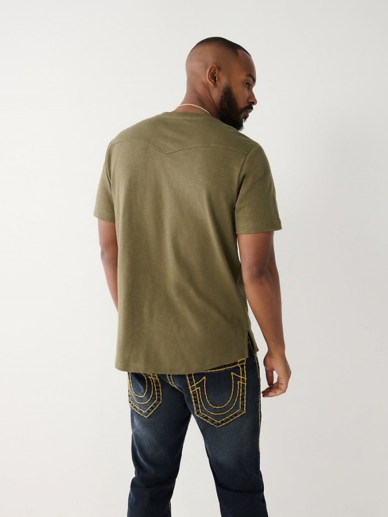 Green True Religion Henley T Shirts | 0635-HFCZV