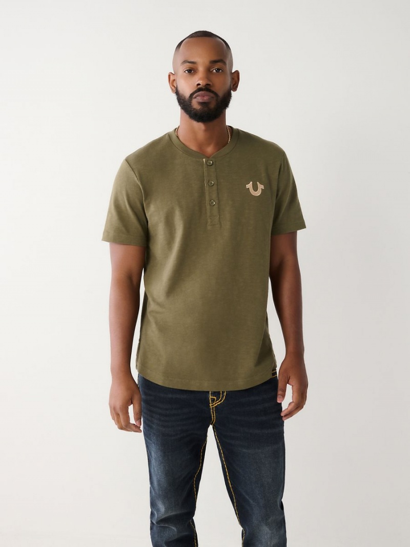 Green True Religion Henley T Shirts | 0635-HFCZV