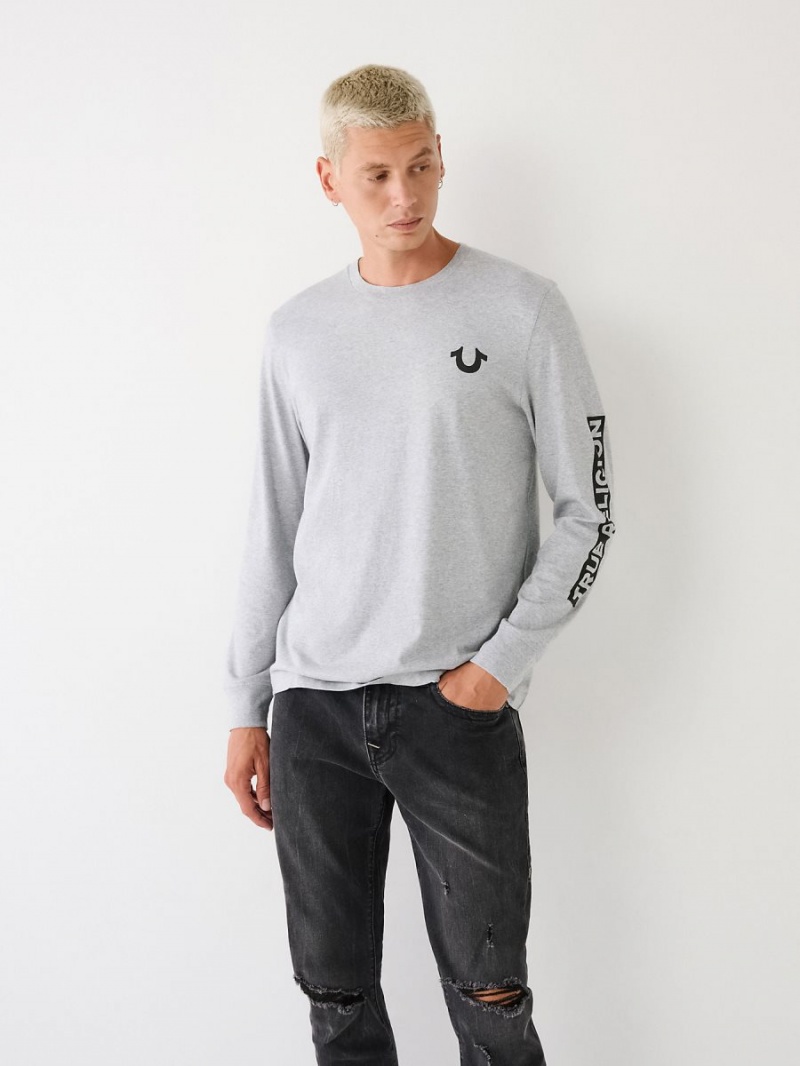 Grey True Religion Long Sleeve Logo T Shirts | 7914-GKSQM